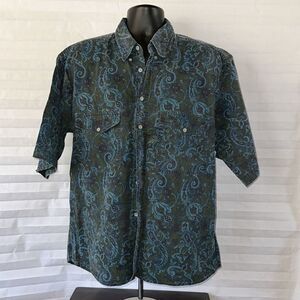 Pier Connection Men’s Casual Button Down Shirt 3XL Dark Green Paisley